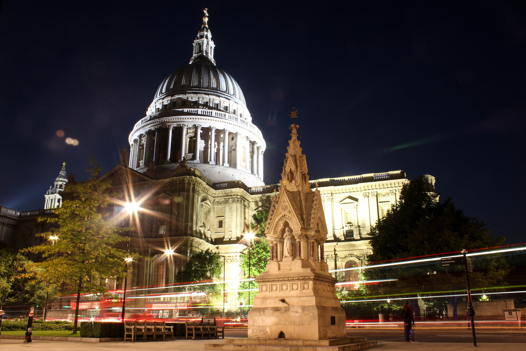 Midnight at St. Paul's Cathedral in London, UK.