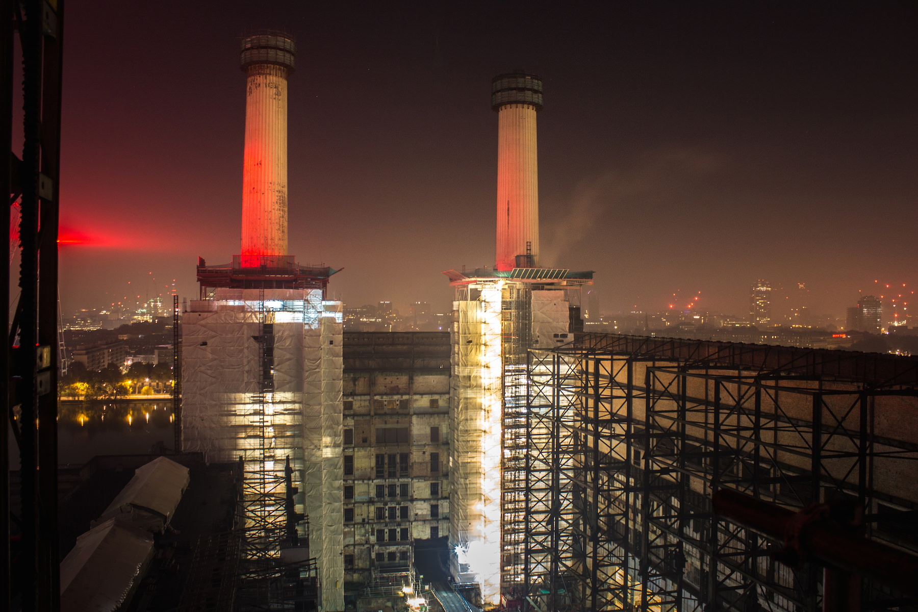 A rooftop view of Battersea Power Station in London, UK.
